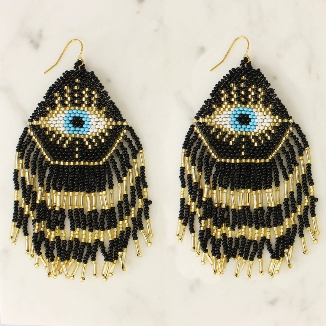 Eye Protection Beaded Fringe Earrings Eye Protection Beaded Fringe Earrings