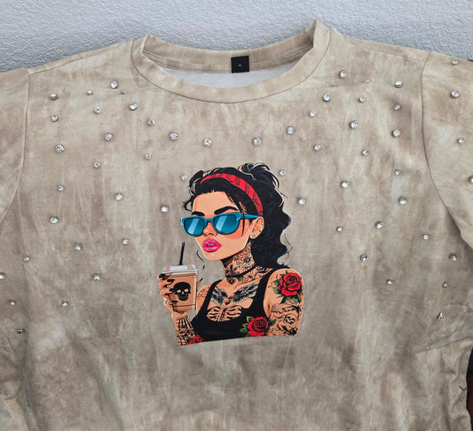 Plus Size Vintage Wash, Blinged Out (Semi-crop) Tee