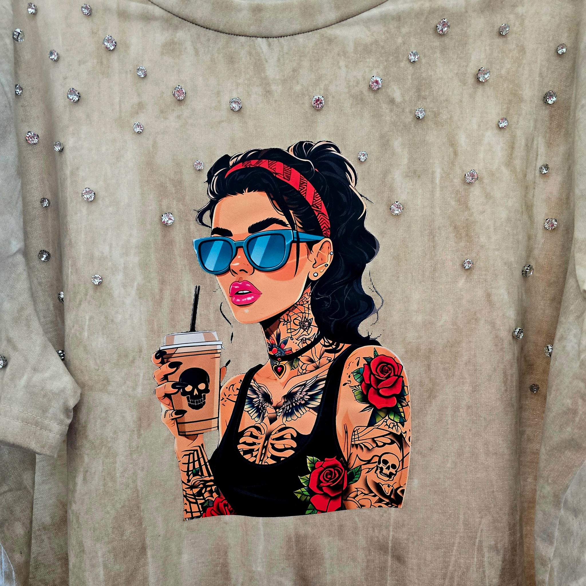 Plus Size Vintage Wash, Blinged Out (Semi-crop) Tee