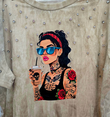 Plus Size Vintage Wash, Blinged Out (Semi-crop) Tee