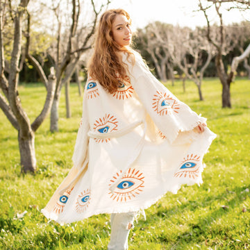 Retro Evil Eye Long Kaftan Kimono