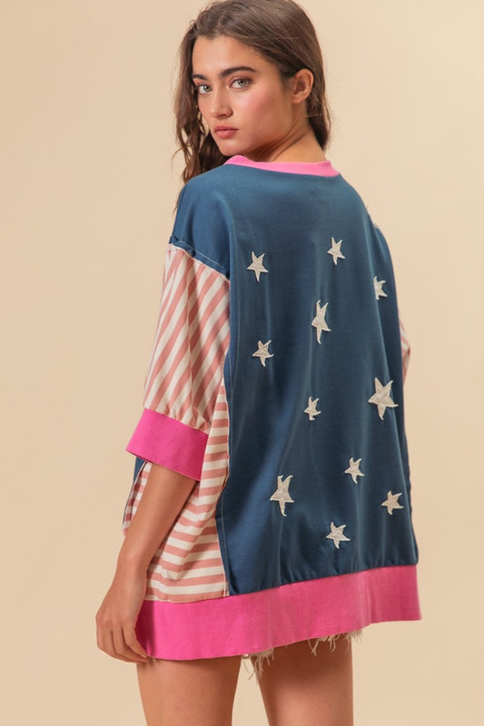 US Flag Color Block Star Patch T-Shirt