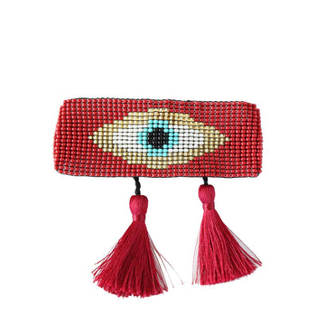 Evil Eye Tassel Bracelet Red