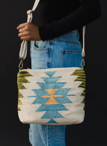 Green Blue & Yellow Aztec Cross Body