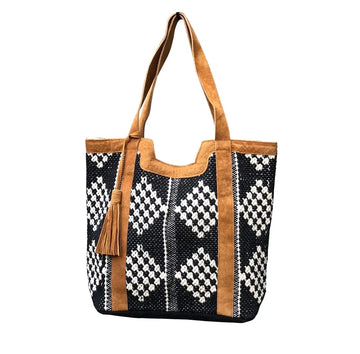 Leather Trim Aztec Diamond Tote