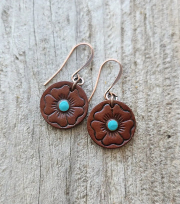 Flower Handmade Leather Earrings