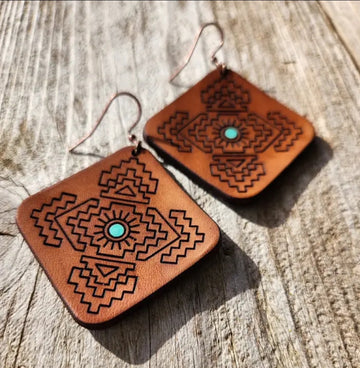 Leather Aztec Diamond Earrings