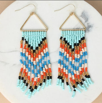 Southwest Cascade Beaded Fringed Earrings