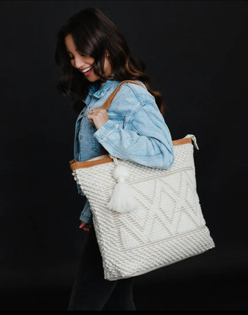 Diamond Cable Knit Tote