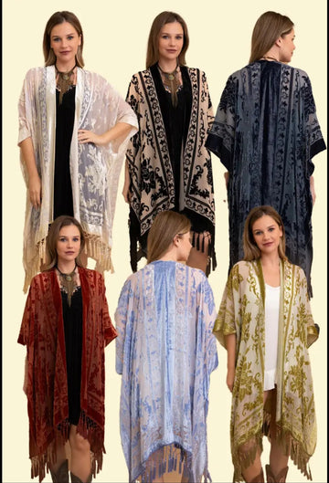 Velvet Mesh Tassel Kimono