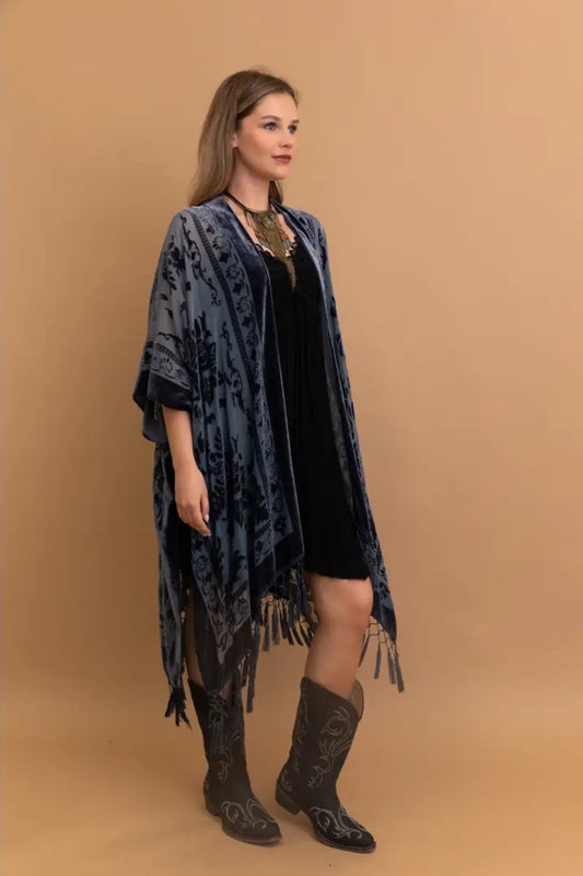 Velvet Mesh Tassel Kimono