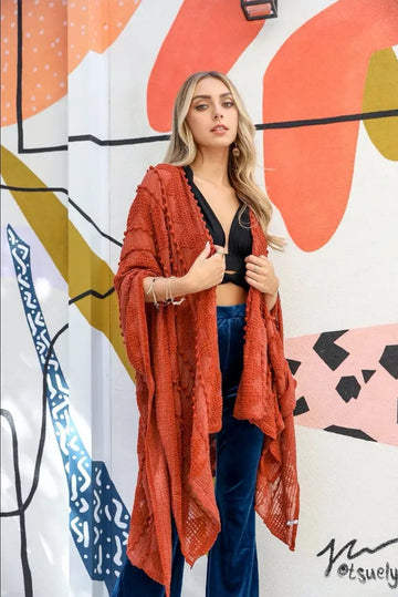 Embroidered Soft Zig Zag Kimono