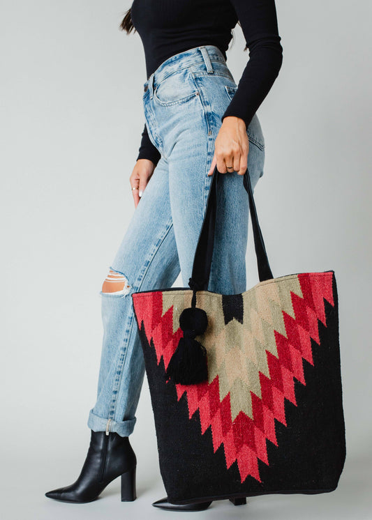 Black, Green, Pink & Red Aztec Tote